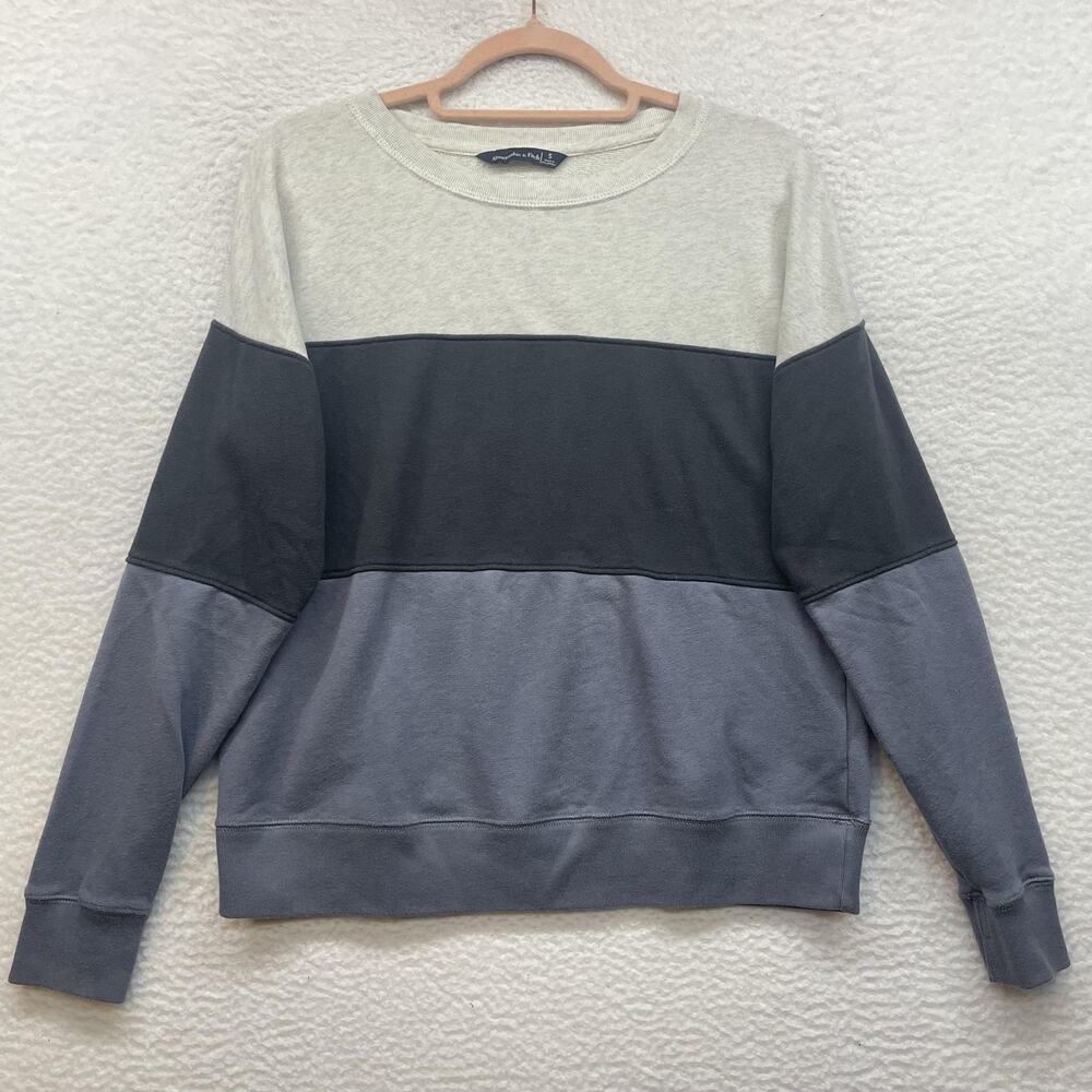Abercrombie and Fitch Sweatshirt Womens Small Gray Colorblock Fleece Pullover